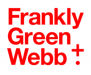 Frankly, Green + Webb red logo on white background
